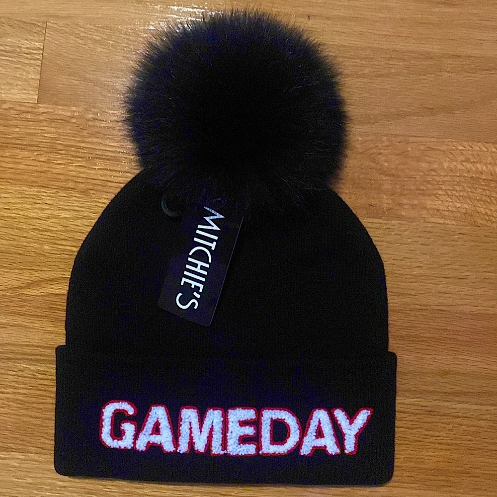 Mitchie’s Game Day Pom Pom Beanie Hat in Black